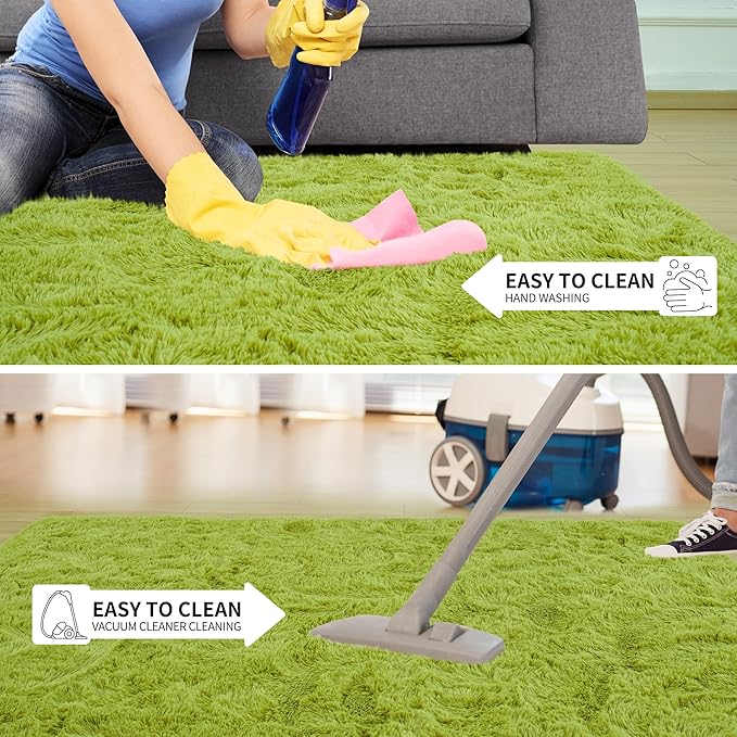 Tepook Super Soft Fluffy Rug for Bedroom, Modern Shaggy Rug Fuzzy Kids Rug for Living Room, Plush Indoor Nursery Home Decor Rug with Non-Slip Bottom, Grass Green, 6 X 9 Feet