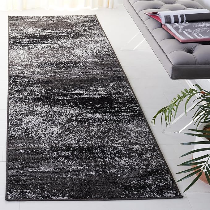 SAFAVIEH Adirondack Collection Runner Rug - 2'1" x 6', Silver & Black, Modern Abstract Design, Non-Shedding & Easy Care, Ideal for High Traffic Areas in Living Room, Bedroom (ADR112A)