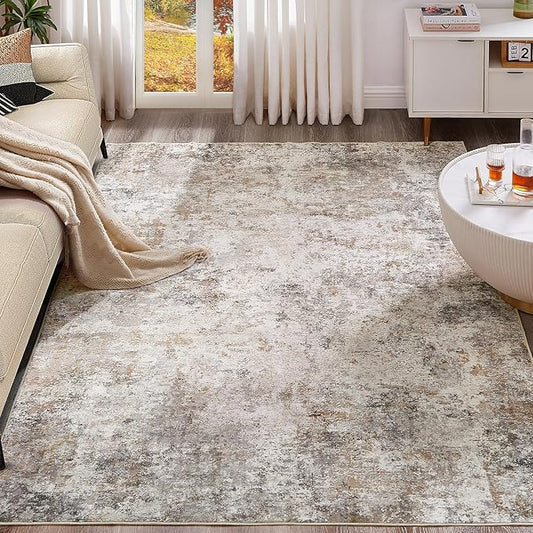 10x12 Area Rug Living Room Rugs - Washable Neutral Modern Abstract Soft Thin Large Rug Indoor Floor No Slip Rug Carpet for Bedroom Under Dining Table Home Office Decor - Brown Grey