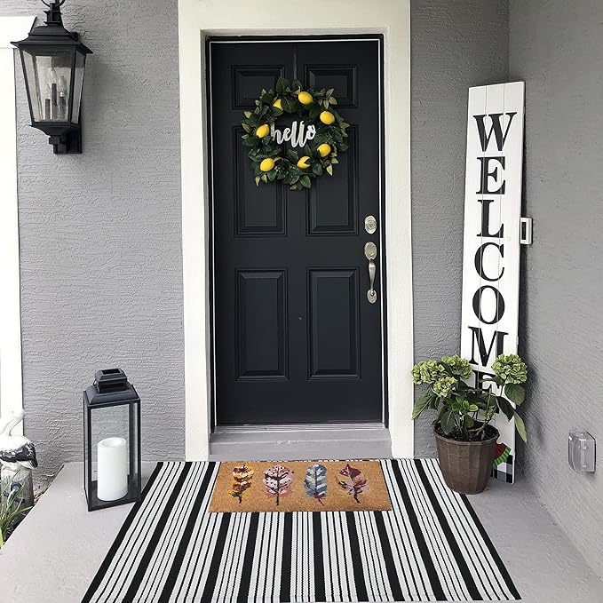 Black and White Striped Outdoor Rug 27.5"x43" Cotton Hand-Woven Reversible Foldable Washable Area Rug for Layered Door Mats Porch/Front Door, Entryway, Laundry Room, Farmhouse, Kitchen (27.5'' x 43'')