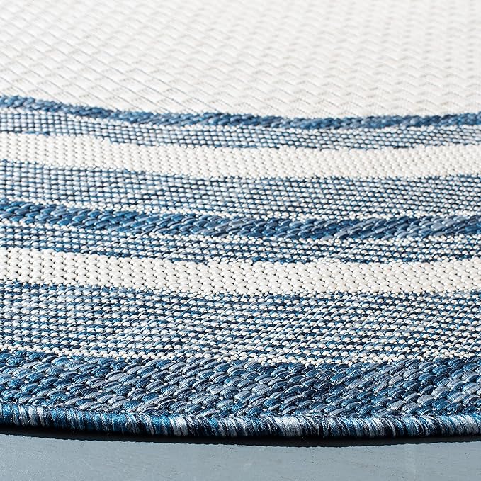 SAFAVIEH Courtyard Collection Area Rug - 9' Round, Ivory & Navy, Non-Shedding & Easy Care, Indoor/Outdoor & Washable-Ideal for Patio, Backyard, Mudroom (CY8475-53412)