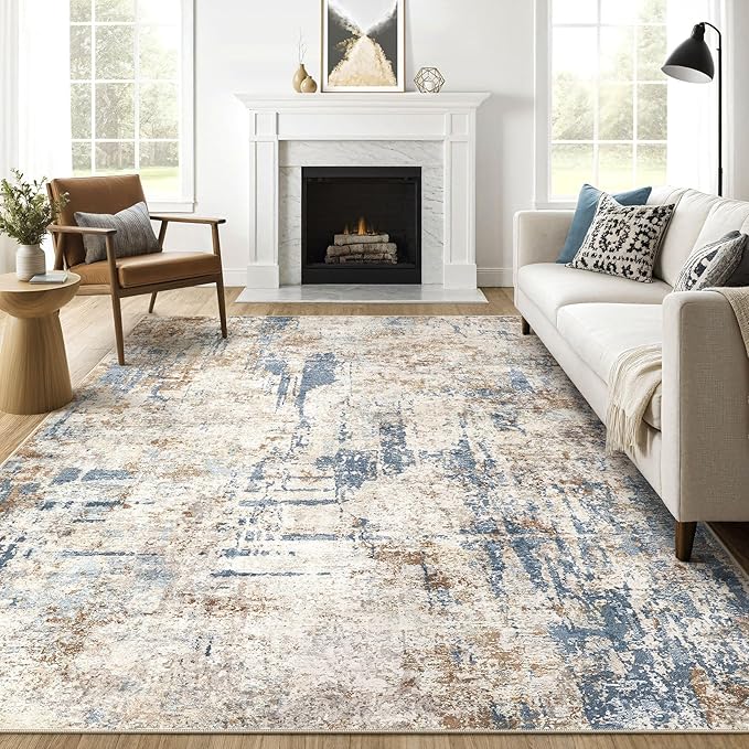 10x14 Area Rugs Living Room: Washable Large Abstract Modern Soft Rug Stain Resistant Indoor Floor Non Slip Accent Carpet for Bedroom Nursery Playroom Office Dining Room Dorm Home House- Blue