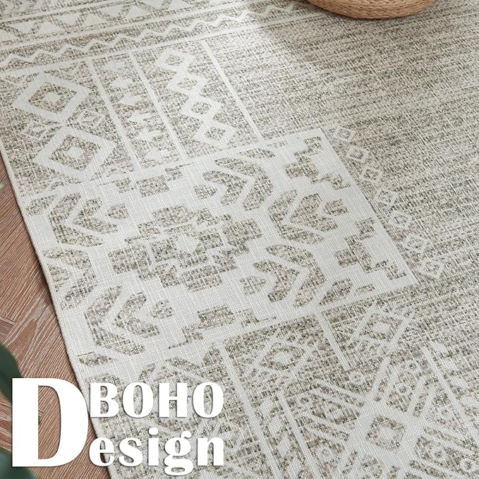 jinchan Area Rug 2x3 Ultra-Thin Door Mat Washable Vintage Boho Geometric Entryway Rug Non-Slip Non-Shedding Carpet for Bathroom Bedroom Laundry Room Brown Ivory