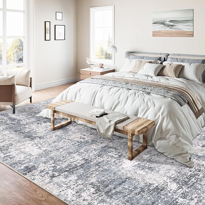 5x7 Washable Rug Blue Modern Living Room Area Rugs Abstract Low Pile Carpet Bedroom Office Dining Room Kitchen Laundry Room Non Slip