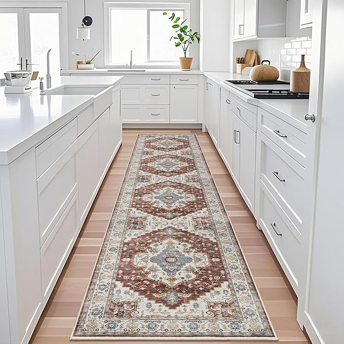 Washable Kitchen Runner Rug 3x12: Rus for Hallway Non Slip Water Resistant Light Weight Carpet for Bathroom Living Room - Long Ultra Soft Runners - Bedroom Floor Decor for Home (3x12,Brick)
