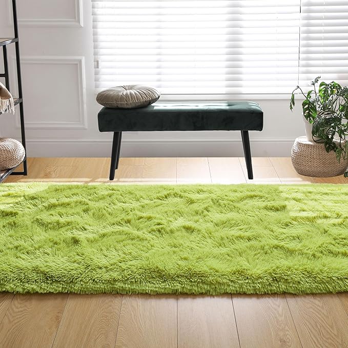 Tepook Soft Runner Rugs for Bedroom 2x6 ft with Rubber Backing, Green Fluffy Rugs for Living Room, Shag Bedside Rug Fuzzy Plush Carpet for Room, Area Rug for Dorm Nursery Hallway Indoor Home Decor