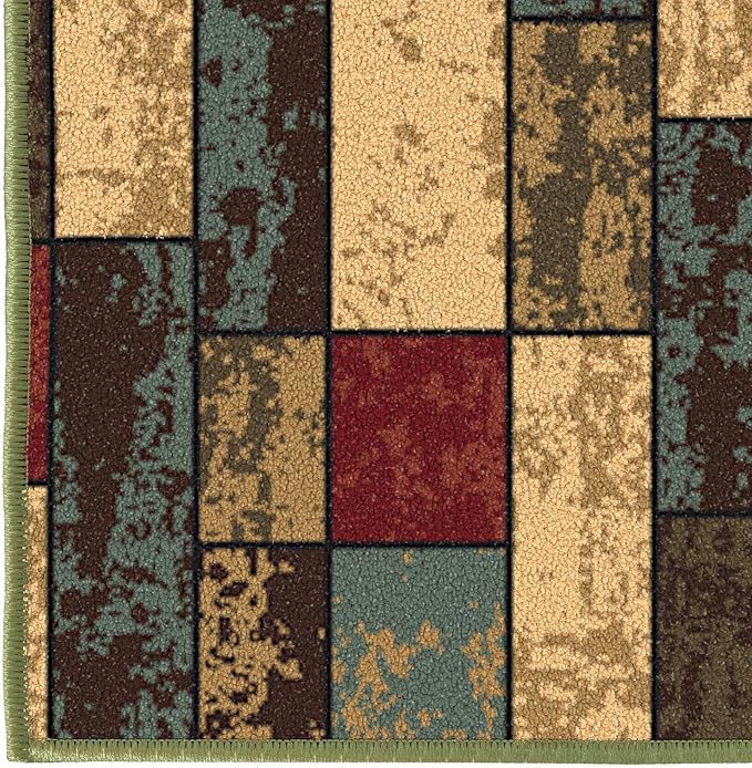 Ottomanson Hallway Runner Rug 1'10" x 7' Non Slip Boxes Area Rugs Easy to Clean Laundry Rug Runner Durable & Pet Friendly Floor Carpet Runners for Hallways Entryway Living Room Kitchen, Multicolor