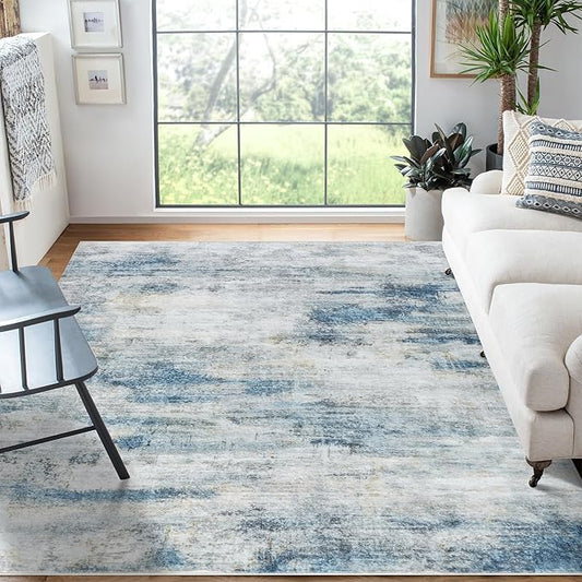 4'x6' Washable Area Rug - Modern Abstract Carpets for Living Room, Bedroom & Dining Room, Stain Resistant, Soft Non-Slip, Machine Washable (Blue Grey)