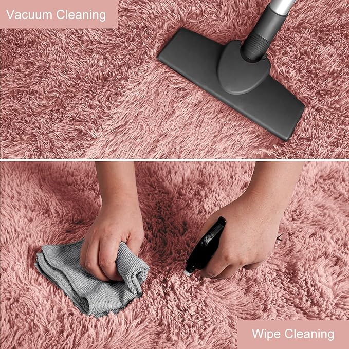 YJ.GWL Fluffy Runner Rugs for Bedroom Living Room Soft Shag Rug 2x6 Feet, Dirt Pink Plush Carpet Non Slip for Nursery Dorm, Fuzzy Bedside Rug for Kids Boys Room Home Decor