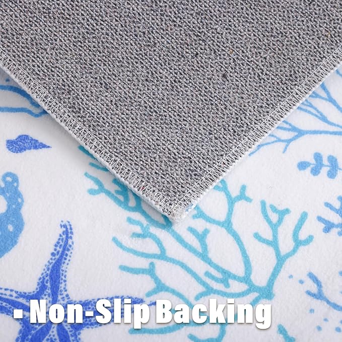 Carvapet Rugs for Hallway Laundry Bedroom, Modern Floral Low Pile Long Carpet with Rubber Backing, Foldable, Non Slip Machine Washable (10 x 3 Feet Rectangular, Sea World Runner Rug)