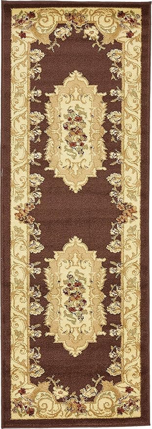 Unique Loom Versailles Collection Traditional Classic Floral Motif Area Rug (2' 2 x 6' 0 Runner, Brown/ Ivory)