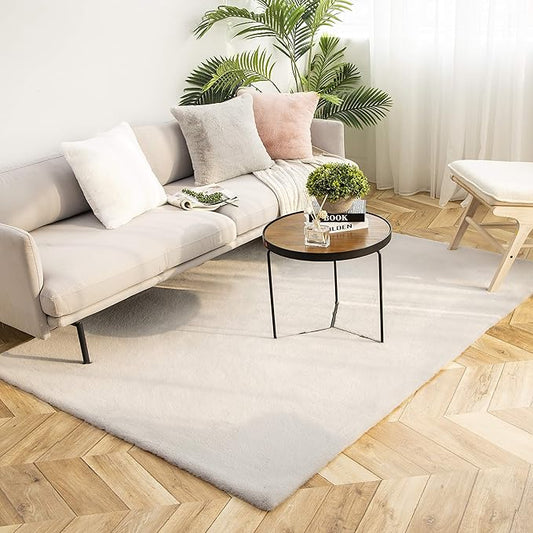 Ashler Faux Fur Rug, Ultra Soft Faux Rabbit Fur, Grey Area Rugs, 4 x 6 Feet Rectangle, Machine Washable Nursery Decor Throw Rugs for Bedroom, Kids Room, Living Room