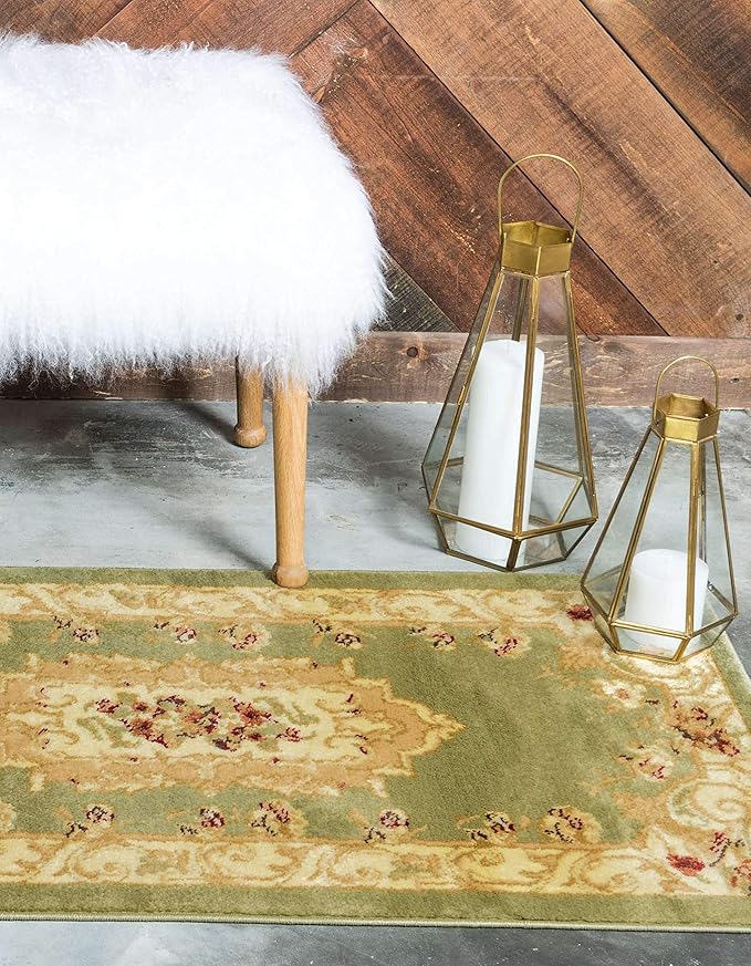 Unique Loom Versailles Collection Traditional Classic Floral Motif Area Rug (2' 2 x 6' 0 Runner, Green/ Ivory)