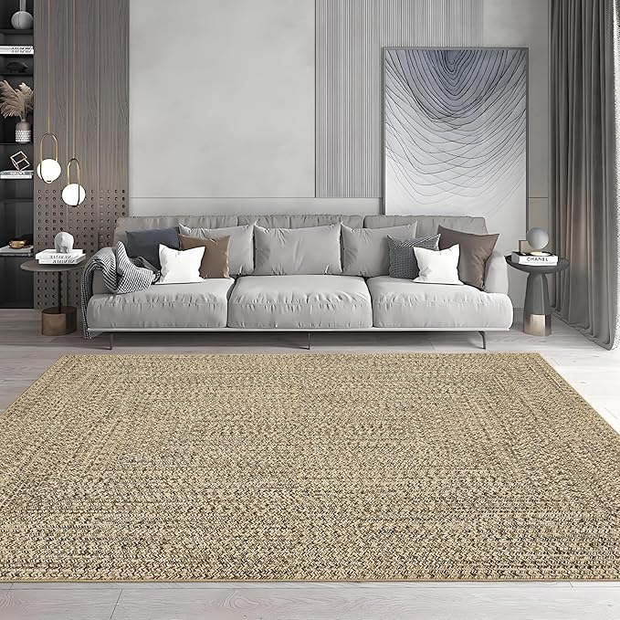 Printed Washable Rugs 4x6 Rug for Living Room Modern Rug Non Slip Small Bedroom Rug Soft Faux Wool Low Pile Stain Resistant Carpet for Entrance Office Nursery Dining Room 4'x6' Beige/Grey