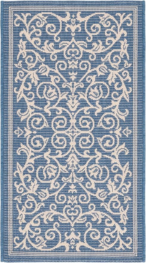 SAFAVIEH Courtyard Collection Accent Rug - 2' x 3'7", Blue & Natural Indoor/Outdoor & Washable, Ideal for High Traffic Areas in Patio, Backyard, Mudroom, Entryway, Doormat (CY2098-3103-2)