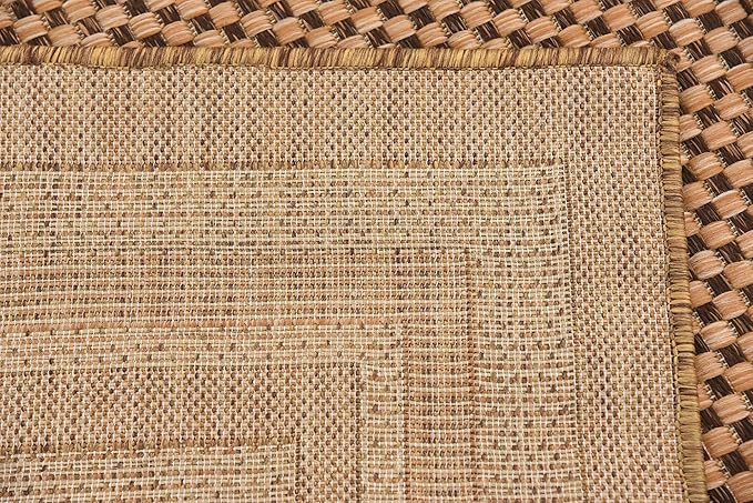 Unique Loom Outdoor Border Collection Area Rug - Multi Border (6' Square, Light Brown/ Brown)