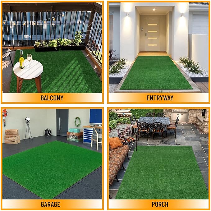 Sweethome Meadowland Collection Indoor and Outdoor Green Artificial Grass Turf Area Rug 6'6" X 9'3" Green Artificial Grass/Pet mat with Rubber Backed