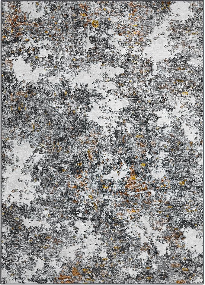 Washable Rug 6x9 Area Rugs: Soft Large Living Room Rug with Anti-Slip Backing Non-Shedding Stain-Resistant Modern Abstract Carpet for Bedroom Dining Room Nursery Home Office-Gray/Multi