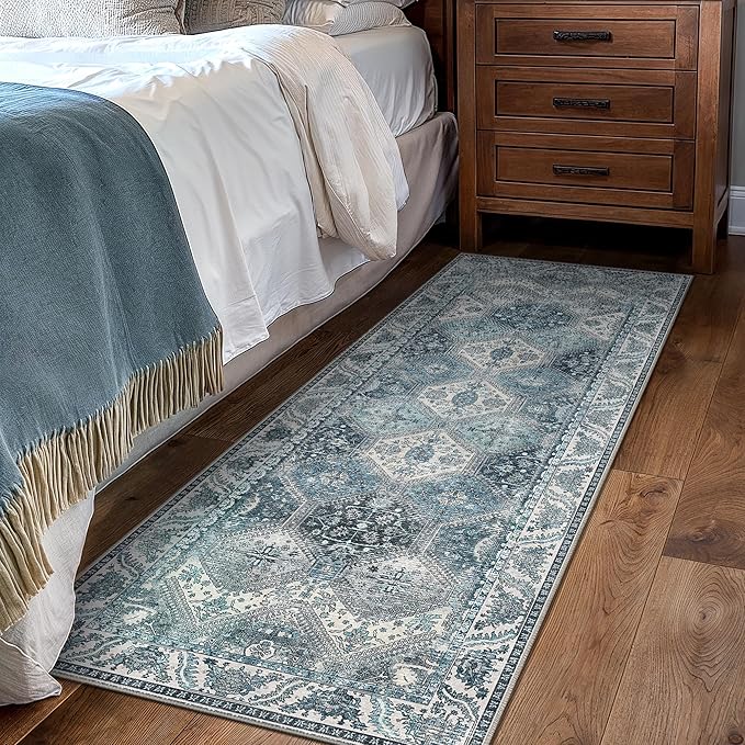 Bavni Clearance 2x5 Runner Rug Non Slip, Machine Washable Rug Runners for Hallways, Vintage Distressed Print Kitchen Runner, Low Pile Lightweight Carpet Runner for Entryway Laundry Bedroom, Light Grey