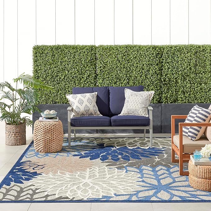 Nourison Aloha 9'6" x 13' Fabric Indoor/Outdoor Rug in Blue/Multi-Color