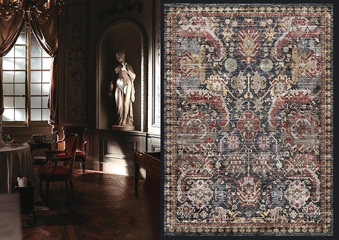 Washable Area Rugs - Perfect for Living Room, Bedroom, Kids Room, Nursery - Stain & Water Resistant Non-Slip, Pet & Child Friendly, Vintage Tribal Area Rugs (Rust, 6' x 9')