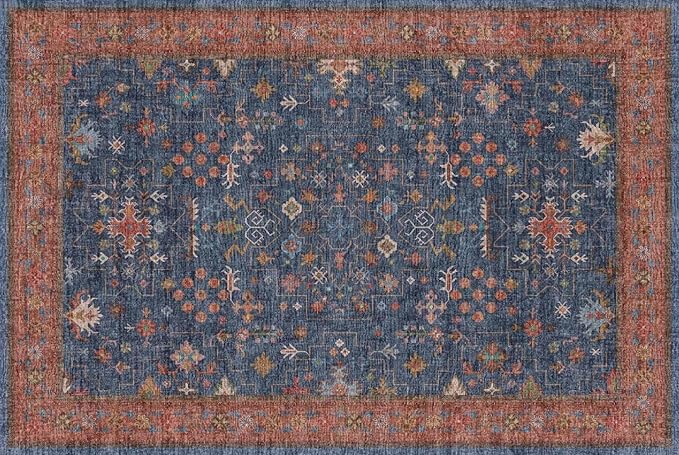 Washable 2x3 Entry Rug Front Door Indoor, Farmhouse Small Area Rugs for Kitchen, Bathroom, Entrance, Non Slip Rubber Backed, Perfect for Boho Décor (2x3 Navy Blue)