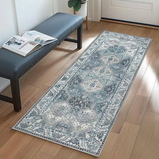 Bavni Clearance 2x5 Runner Rug Non Slip, Machine Washable Rug Runners for Hallways, Vintage Distressed Print Kitchen Runner, Low Pile Lightweight Carpet Runner for Entryway Laundry Bedroom, Light Grey