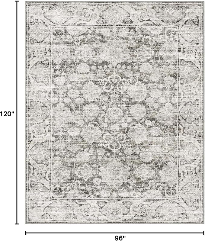 Floral Living Room Rug 8x10, Washable Taupe Area Rugs for Bedroom, Vintage Rug 8x10, Soft Pet Friendly Stain Resistant Floor Carpets for Dining Room Decor (Taupe, 8X10)