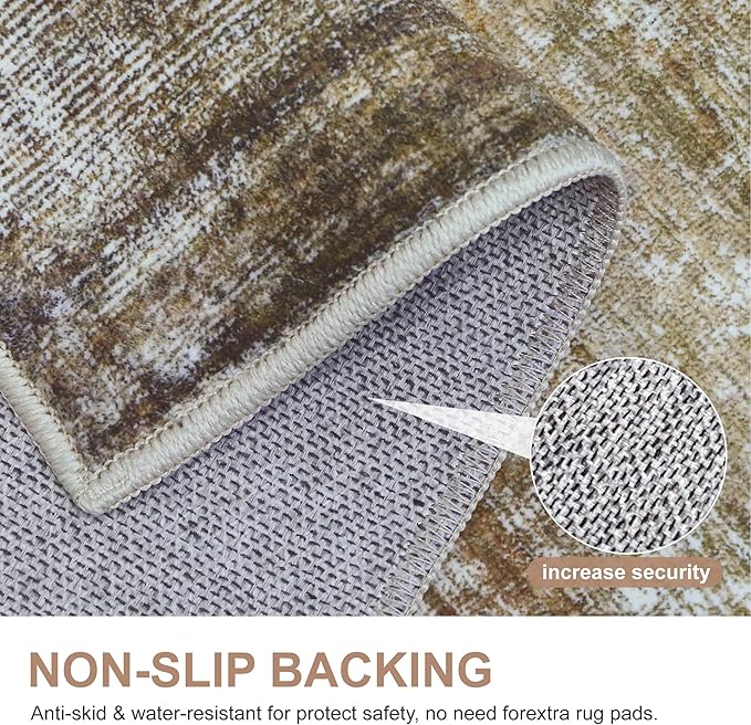 Bavni Washable Rug, Soft Abstract Rugs Non-Slip, Thin Foldable 3x5 Rug, Modern Stain Resistant Area Rug for Living Room, Kitchen, Bedroom, Taupe/Light Brown