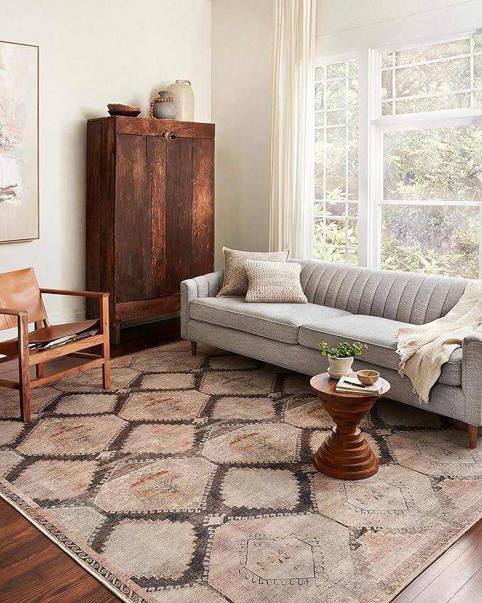 Loloi II Wynter Collection WYN-08 Graphite/Blush 2'-6" x 9'-6", .13" Thick, Runner Rug, Soft, Durable, Printed, Vintage Inspired, Low Pile, Non-Shedding, Easy Clean, Living Room Rug