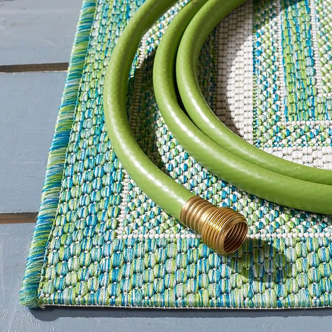 SAFAVIEH Courtyard Collection 6'7" Square Ivory/Green CY8475 Indoor/ Outside Waterproof Easy cleansingPatio Backyard Mudroom Area Mat