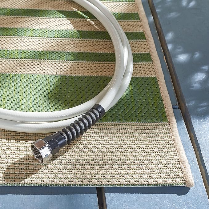SAFAVIEH Courtyard Collection Accent Rug - 4' x 5'7", Green & Beige, Stripe Design, Non-Shedding & Easy Care, Indoor/Outdoor & Washable-Ideal for Patio, Backyard, Mudroom (CY6062-244)