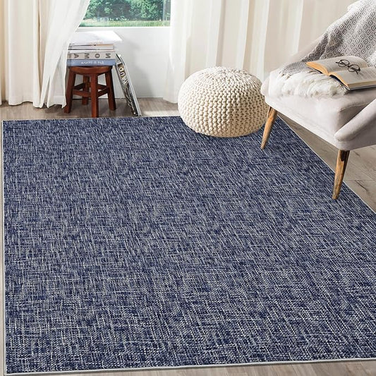 Washable Rug 10x13 for Living Room Modern Abstract Area Rug Non-Slip Large Contemporary Bedroom Rug Stain Resistant Aesthetic Accent Floor Carpet Foldable Solid Rug for Home Office, Blue