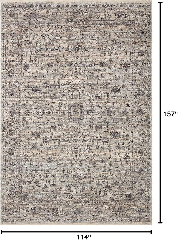 Loloi Sorrento Collection 9'-6" x 13'-1" Area Rug in Mist/Charcoal - Vintage Inspired Patterned Area Rug, Unique Area Rug for Living Room, Bedroom, Dining Area