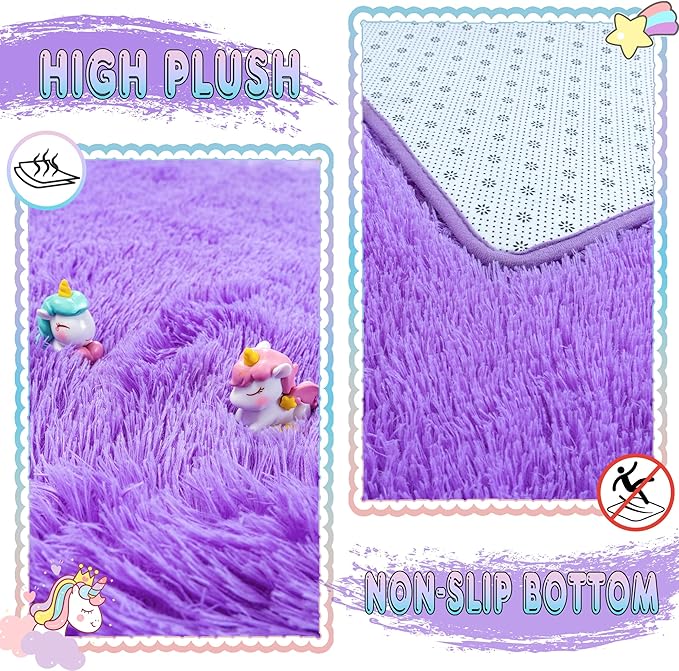 Ultra Fluffy Area Rugs for Living Room Bedroom, 6x9 Fuzzy Large Living Room Rugs, Thick Shag Rug for Dorm, Soft Non Slip Kids Girls Boys Rug for Home Decor Aesthetic, Purple