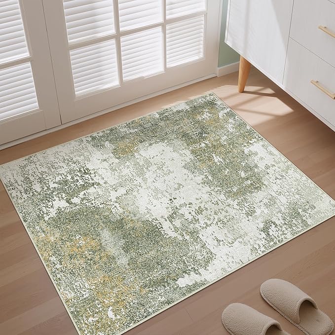 Modern Abstract Entryway Rug Grey Non Slip Lightweight Washable Doormat Neutral 2x3 Indoor Rug Thin Soft Throw Low Pile Kitchen Carpet for Laundry Room, Kitchen, Bedroom, Bathroom