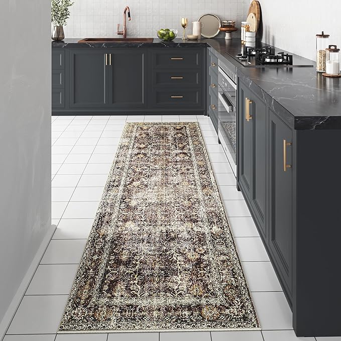 Rust Red Runner Rug 2x8 Vintage Area Carpet Hallway Long Indoor Kitchen Washable Living Room Low Pile Traditional Distressed Retro Accent Throw Rug Non Slip Laundry Bathroom Office