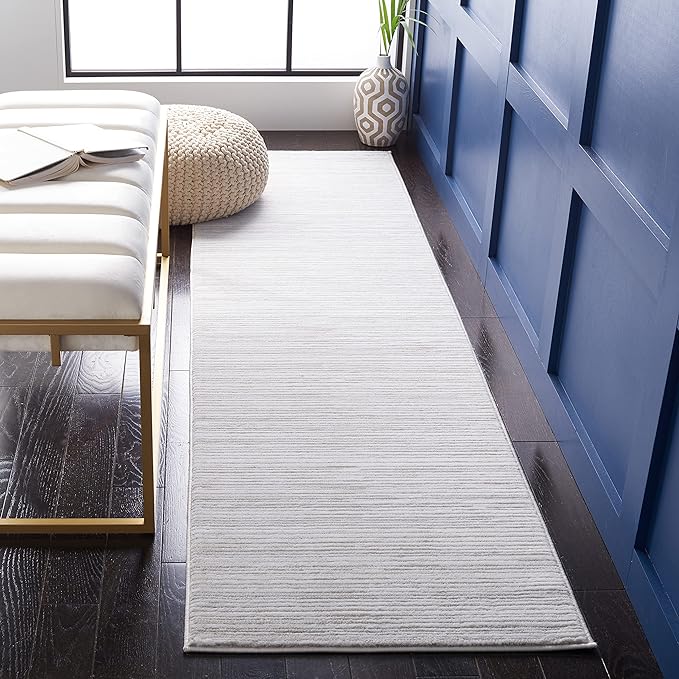 SAFAVIEH Vision Collection Runner Rug - 20' Runner, Ivory Grey, Contemporary Design, Stain Resistant, Ideal for High Traffic Areas in Hallway, Bathroom & Kitchen (VSN606K-220)