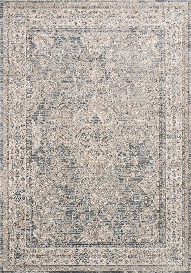 Loloi Teagan Collection 6'-7" x 9'-2" Area Rug in Sky/Natural - Large, Soft Neutral Rug, High-Traffic for Living Room, Bedroom, Home Office, Dining Area