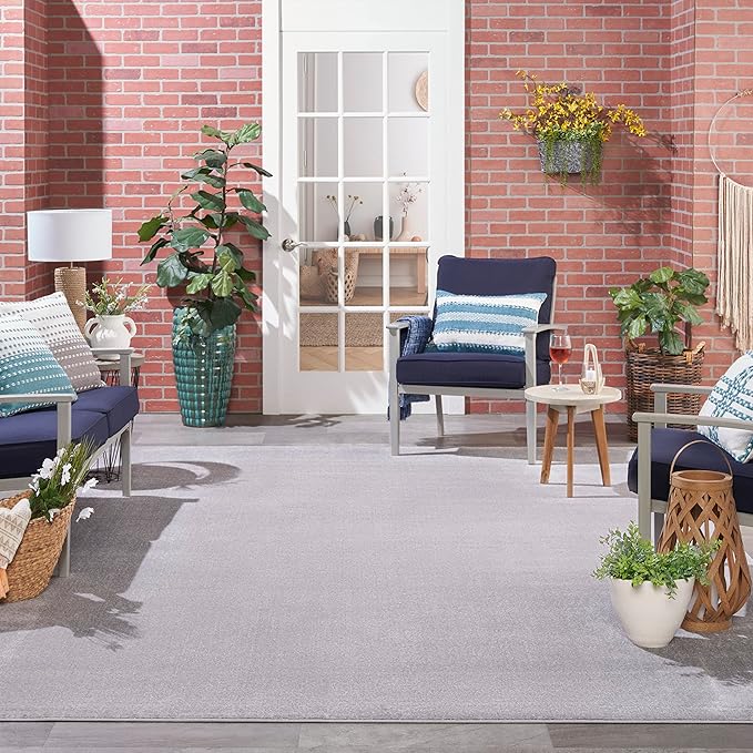 Nourison Essentials Indoor/Outdoor Silver Grey 12' x 15' Area Rug, Easy Cleaning, Non Shedding, Bed Room, Living Room, Dining Room, Backyard, Deck, Patio (12x15)