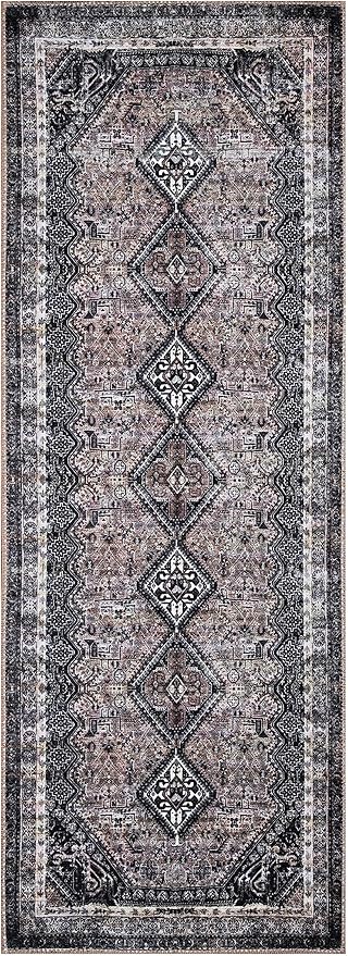 Keen Home Design Machine Washable Area Rugs with Non-Slip Backing, Ideal for Hallway, Living Room, Bedroom, Kitchen and Laundry Room, Vintage Moroccan and Low Pile Rug - (2'6'' x 10'), Black