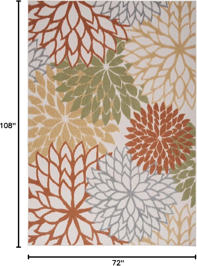 Nourison Aloha Indoor/Outdoor Ivory Multicolor 6' x 9' Area Rug, Easy Cleaning, Non Shedding, Bed Room, Living Room, Dining Room, Backyard, Deck, Patio (6x9)