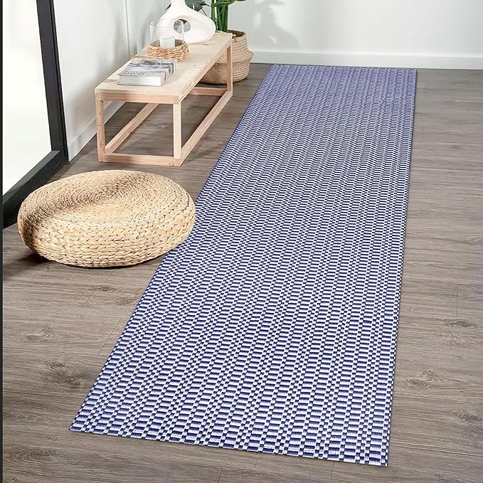 KOZYFLY Washable Runner Rug 2x8 ft Hallway Kitchen Runner Rugs with Rubber Backing Bobo Navy and White Entryway Runner Indoor, Carpet Runners for Hallway Kitchen Entryway Bedroom, Navy/White