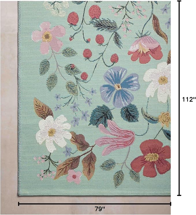 Loloi Rifle Paper Co. Perennial Collection Strawberry Fields PRN-02 Mint 6'-7" x 9'-4" Indoor/Outdoor Area Rug