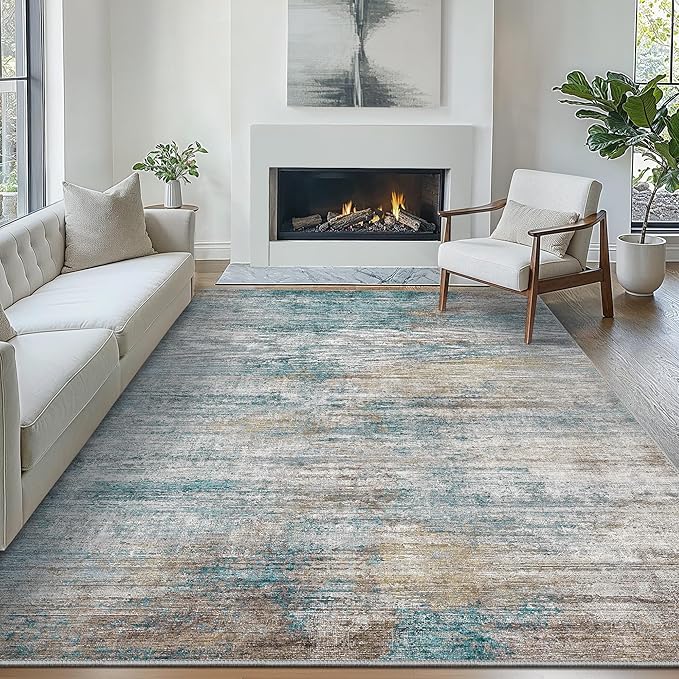 Bavni Washable Rug, Soft Abstract Rugs Non-Slip, Thin Foldable 3x5 Rug, Modern Stain Resistant Area Rug for Living Room, Kitchen, Bedroom, Avocado Green