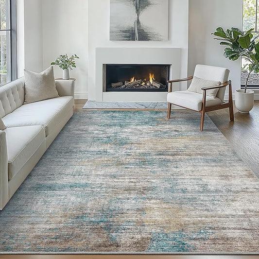 Bavni Washable Rug, Soft Abstract Rugs Non-Slip, Thin Foldable 6x9 Rug, Modern Stain Resistant Area Rug for Living Room, Kitchen, Bedroom, Avocado Green