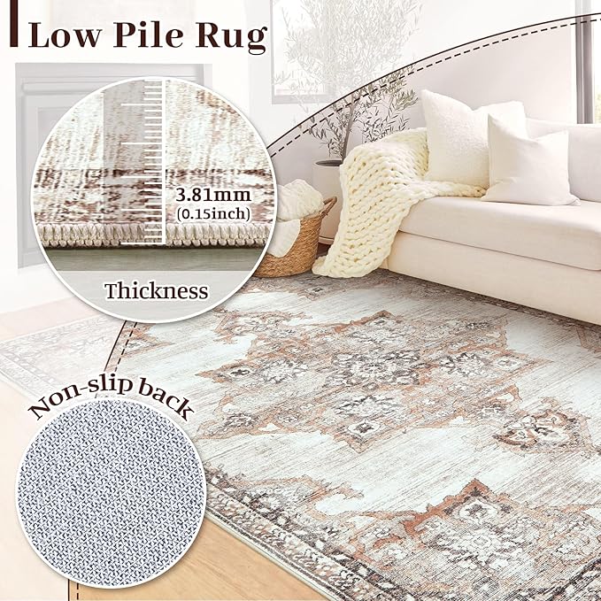 2x3 Rug Entryway Rugs: Washable Boho Vintage Small Rug Indoor Medallion Soft Non Slip Ultra Thin Non-Shedding Front Door Mat for Kitchen Bedroom (Brown, 2' x 3')
