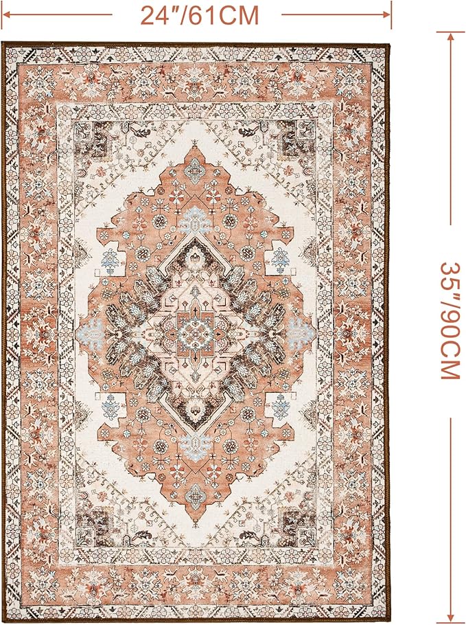 Noahas Front Door Mat Indoor Outdoor Entrance,2x3 Small Orange Area Rugs Vintage Machine Washable Rugs Non-Slip Low Pile Carpets for Entryway Porch Bathroom Kitchen Bedroom Laundry Room Home Decor