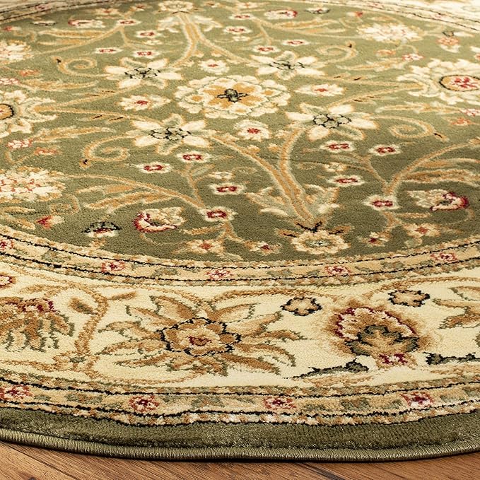 SAFAVIEH Lyndhurst Collection 8' Round Sage / Ivory LNH212C Traditional Oriental Non-Shedding Dining Room Entryway Foyer Living Room Bedroom Area Rug