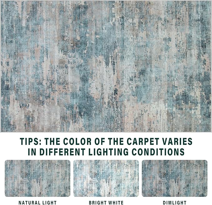 10x14 Area Rugs for Living Room: Large Machine Washable Area Rug with Non Slip Backing Non Shedding Abstract Stain Resistant Carpet for Bedroom Dining Room Nursery Home Office - Green